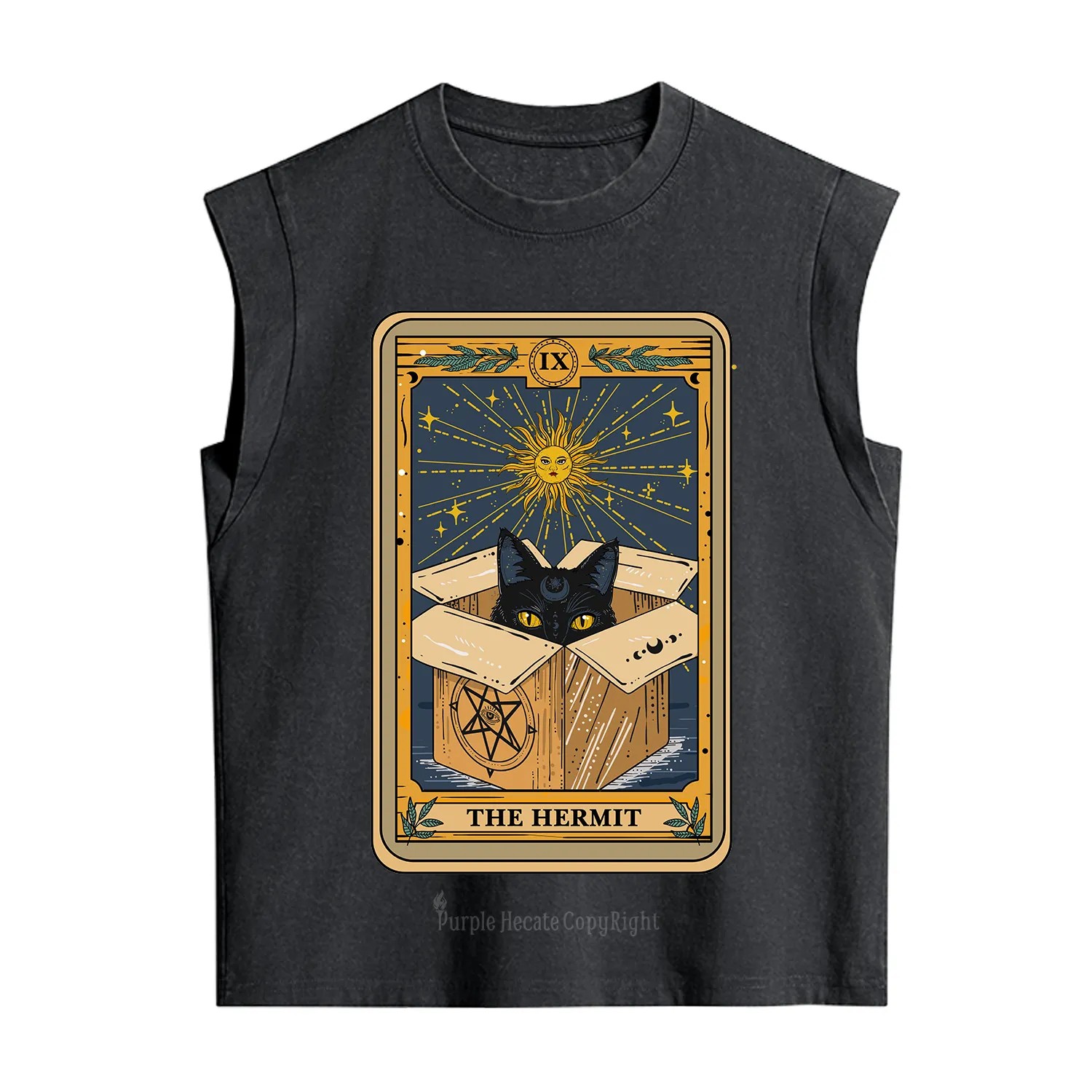 Purplehecate The Hermit Cat Tarot Card Vintage Washed Tank