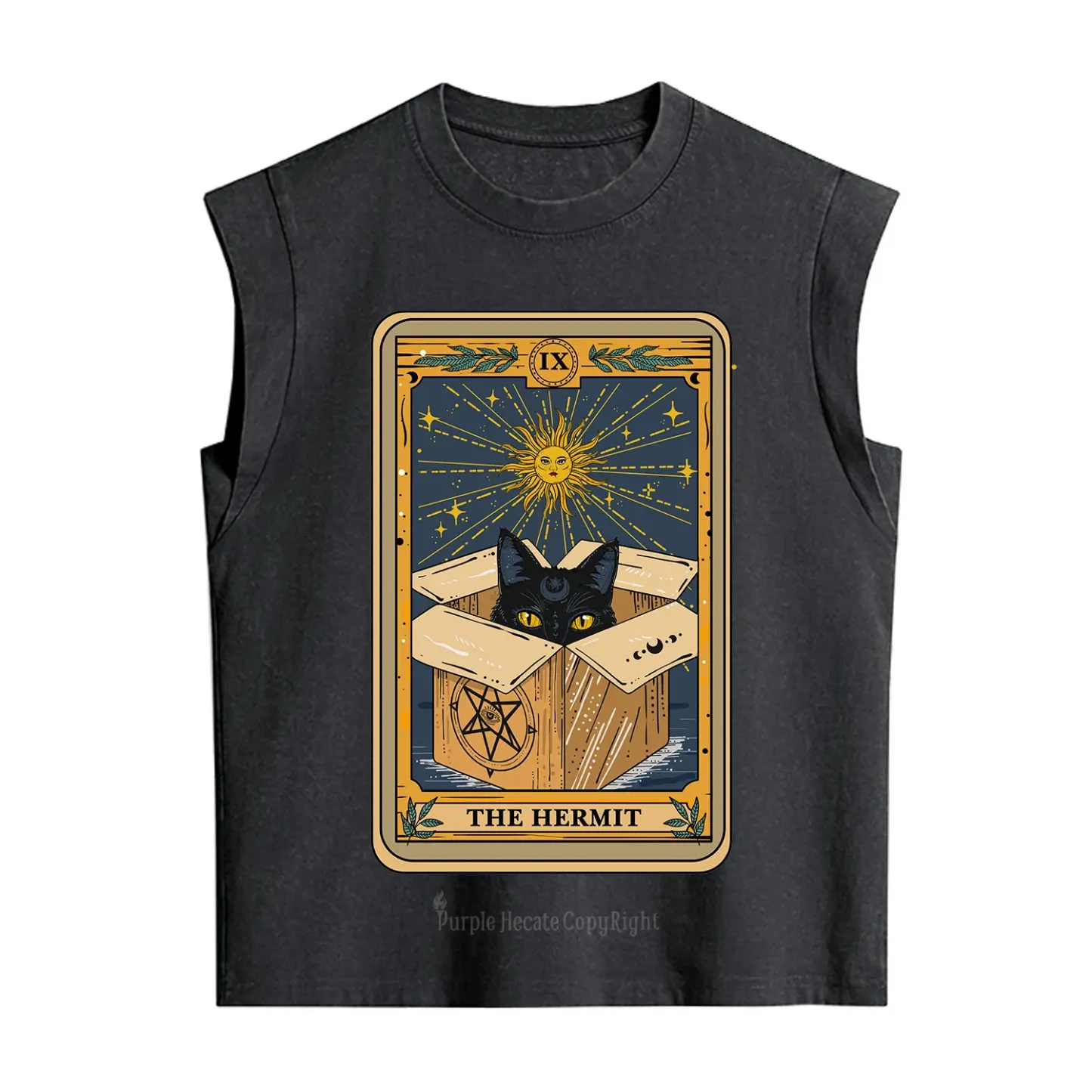 Purplehecate The Hermit Cat Tarot Card Vintage Washed Tank