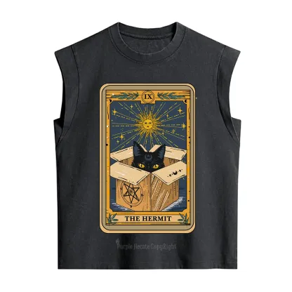 Purplehecate The Hermit Cat Tarot Card Vintage Washed Tank