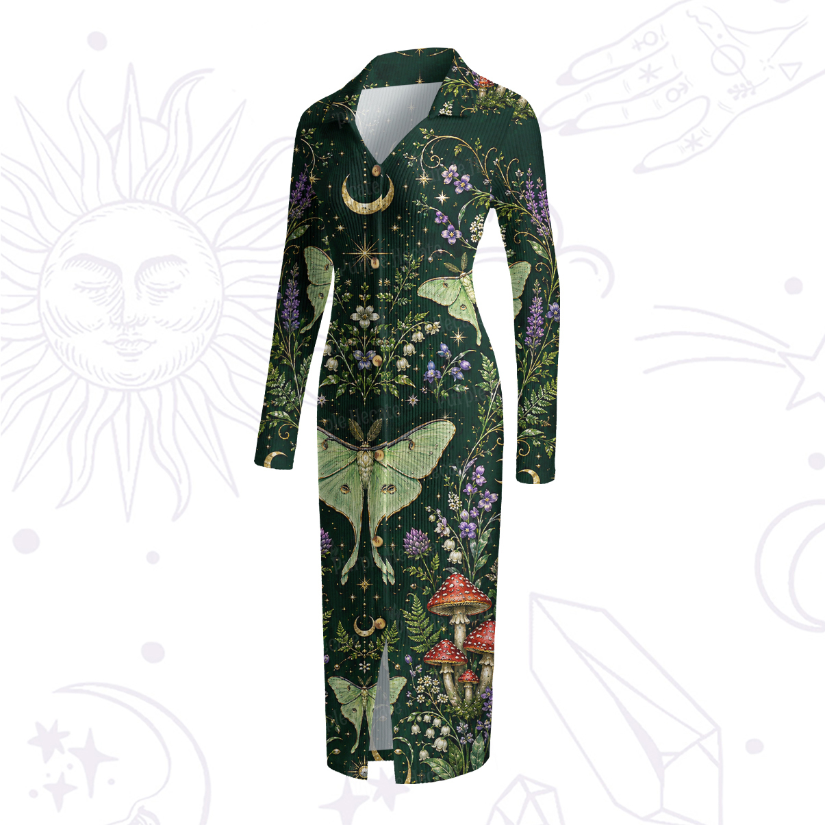 Purplehecate Moonlit Forest Moth Magic Ribbed Knit Dress