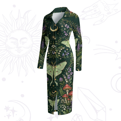 Purplehecate Moonlit Forest Moth Magic Ribbed Knit Dress