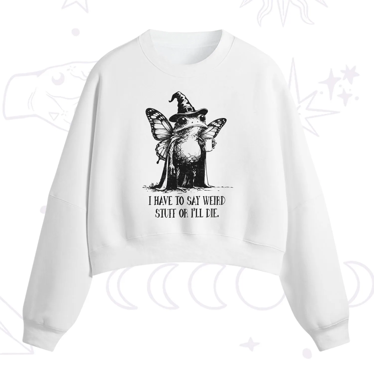 Purplehecate I Have to Say Weird Stuff Or I'll Die Fleece Cropped Sweatshirt