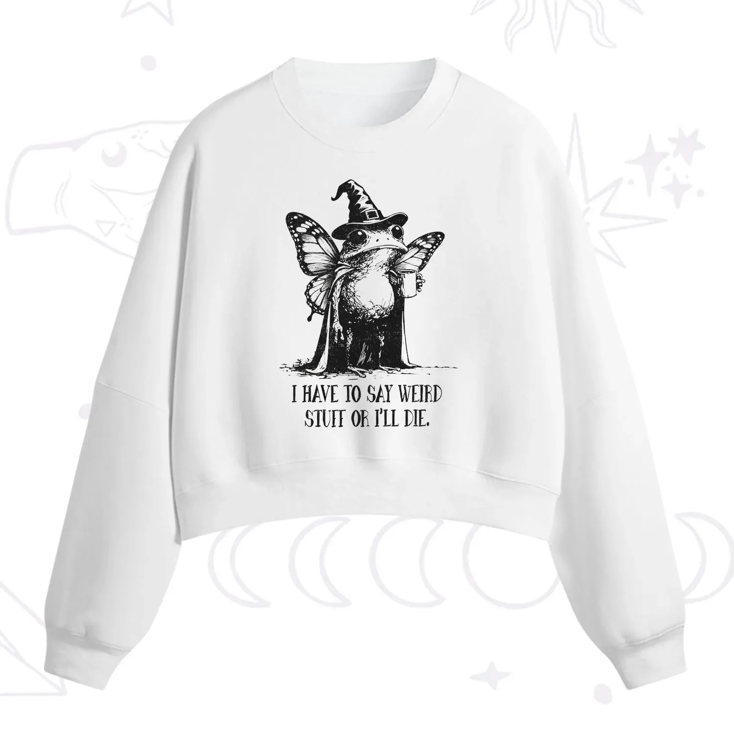 Purplehecate I Have to Say Weird Stuff Or I'll Die Fleece Cropped Sweatshirt