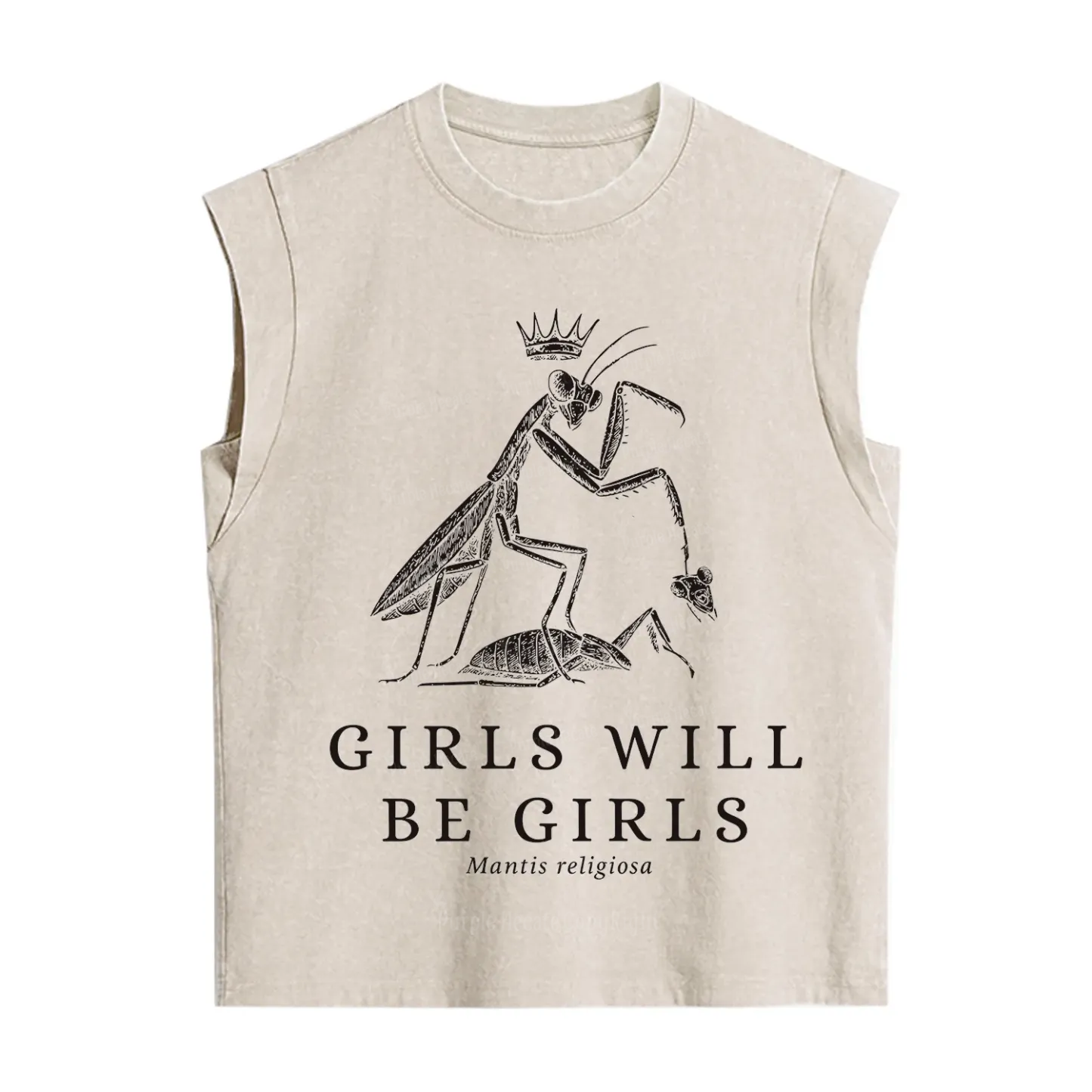 Purplehecate Girls Will Be Girls Funny Praying Mantis Vintage Washed Tank