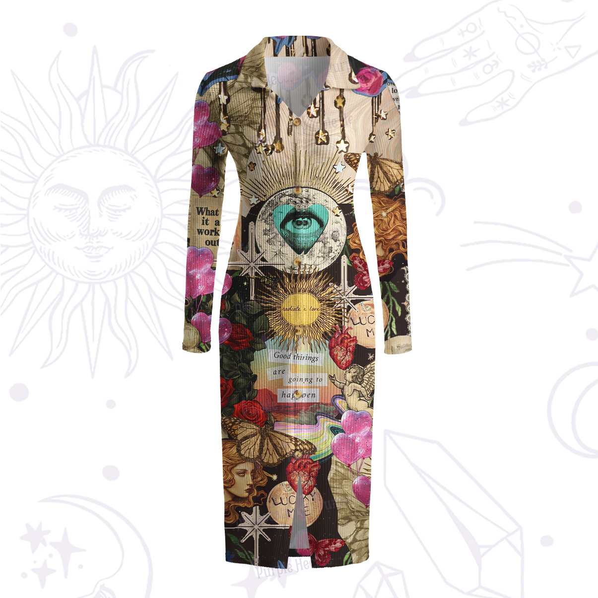 Purplehecate Lucky Me Sacred Heart Eye Ribbed Knit Dress