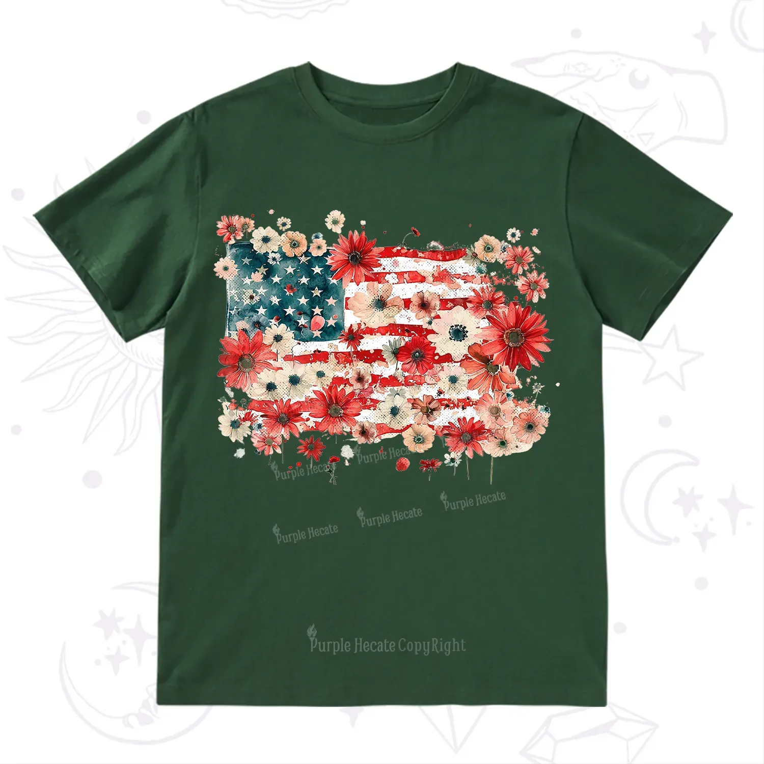 Purplehecate Floral American Flag T-Shirt