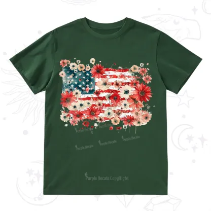 Purplehecate Floral American Flag T-Shirt