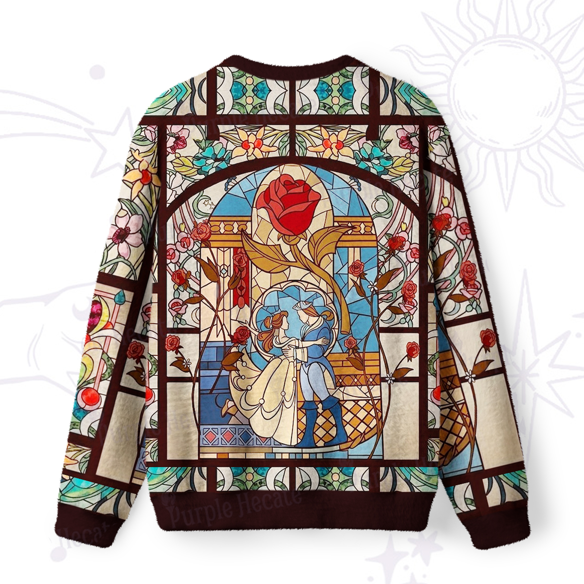 Purplehecate Stained Glass Rose Romance Fuzzy Ugly Sweatshirt