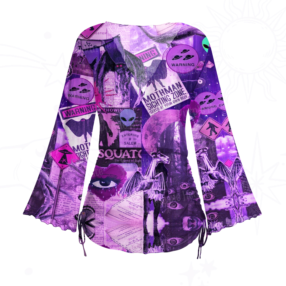Purplehecate Cryptid Warning Collage Mesh Cover Up Dress