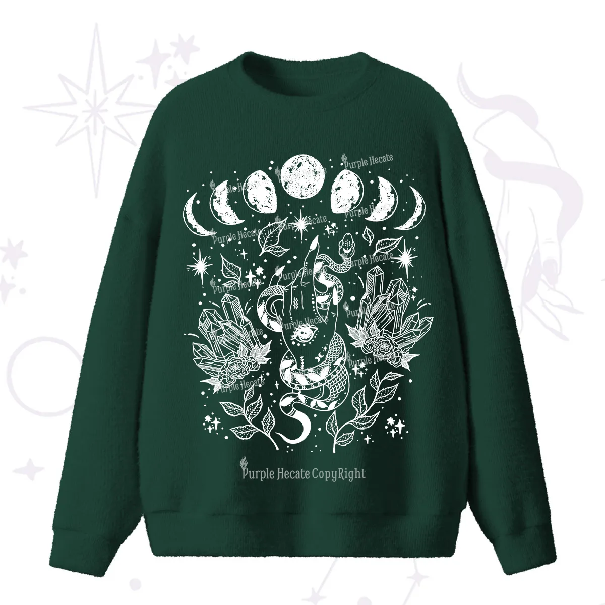 Purplehecate Reach For The Moon Fuzzy Ugly Sweater