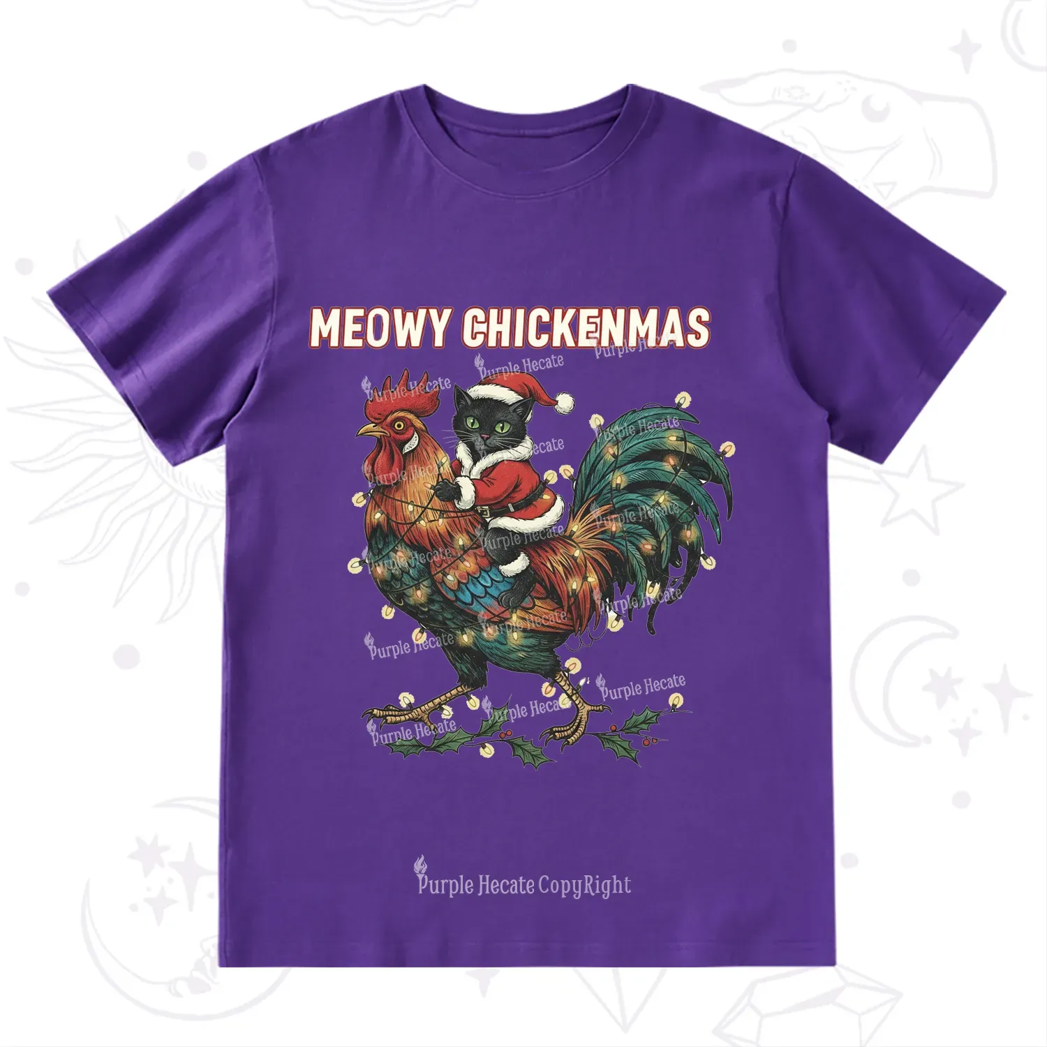 Purplehecate Meowy Chickenmas Christmas T-Shirt
