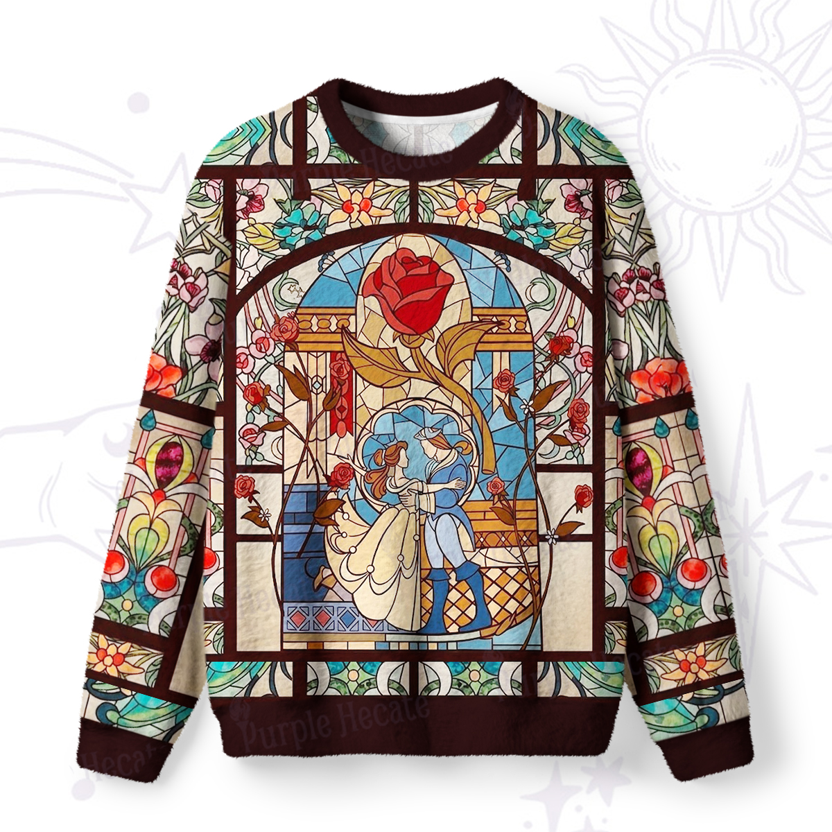 Purplehecate Stained Glass Rose Romance Fuzzy Ugly Sweatshirt