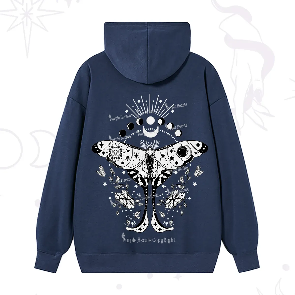 Purplehecate Moonlit Celestial Moth Hoodie