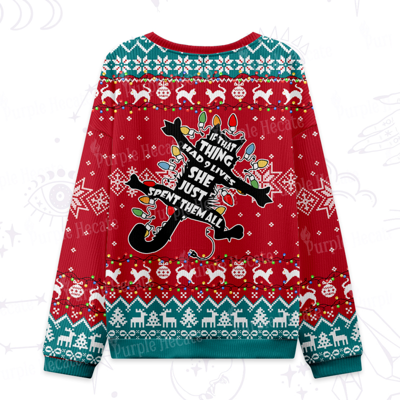 Purplehecate Nine Lives Gone Wrong Ugly Christmas Sweatshirts