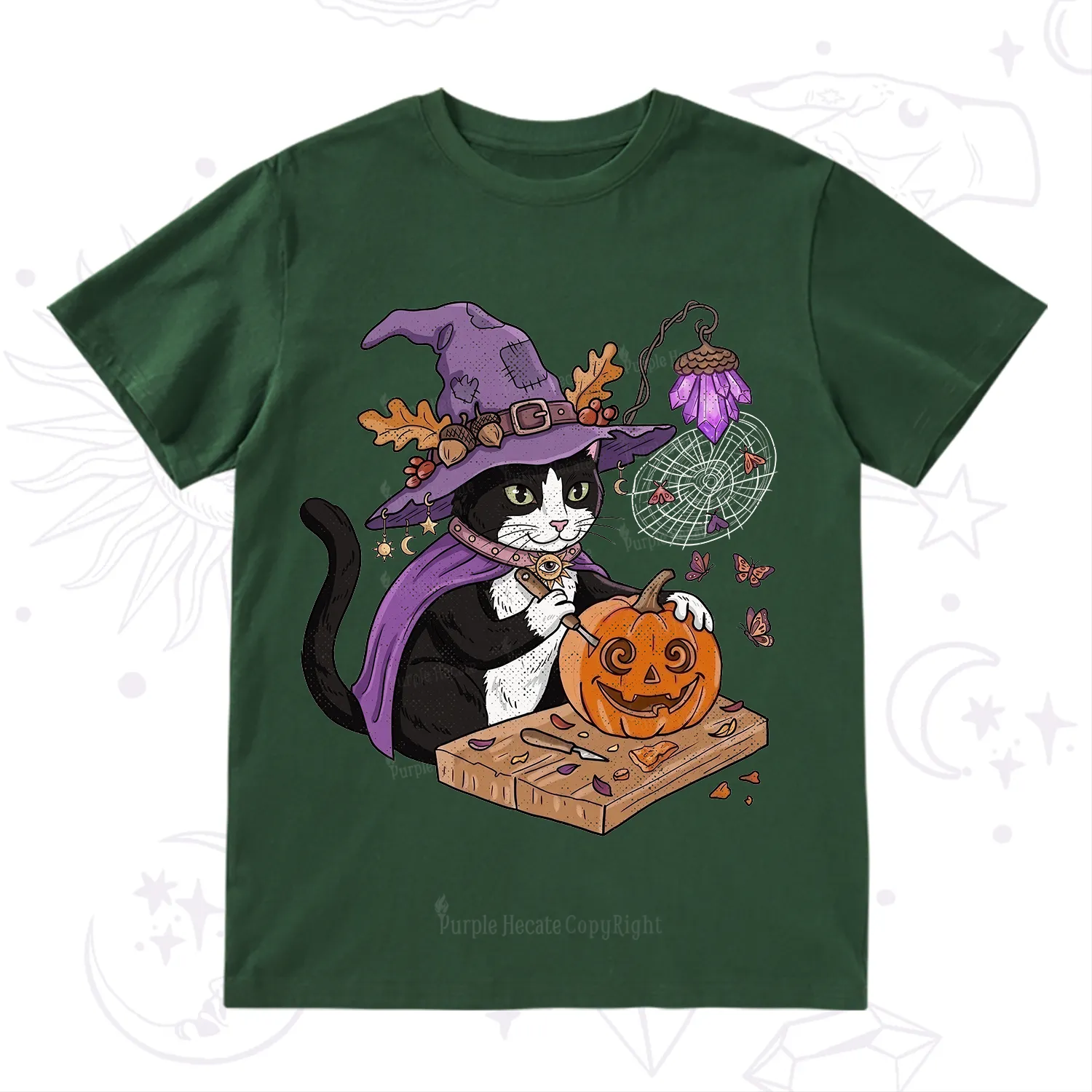 Purplehecate Pumpkin Carving Witch Cat T-Shirt
