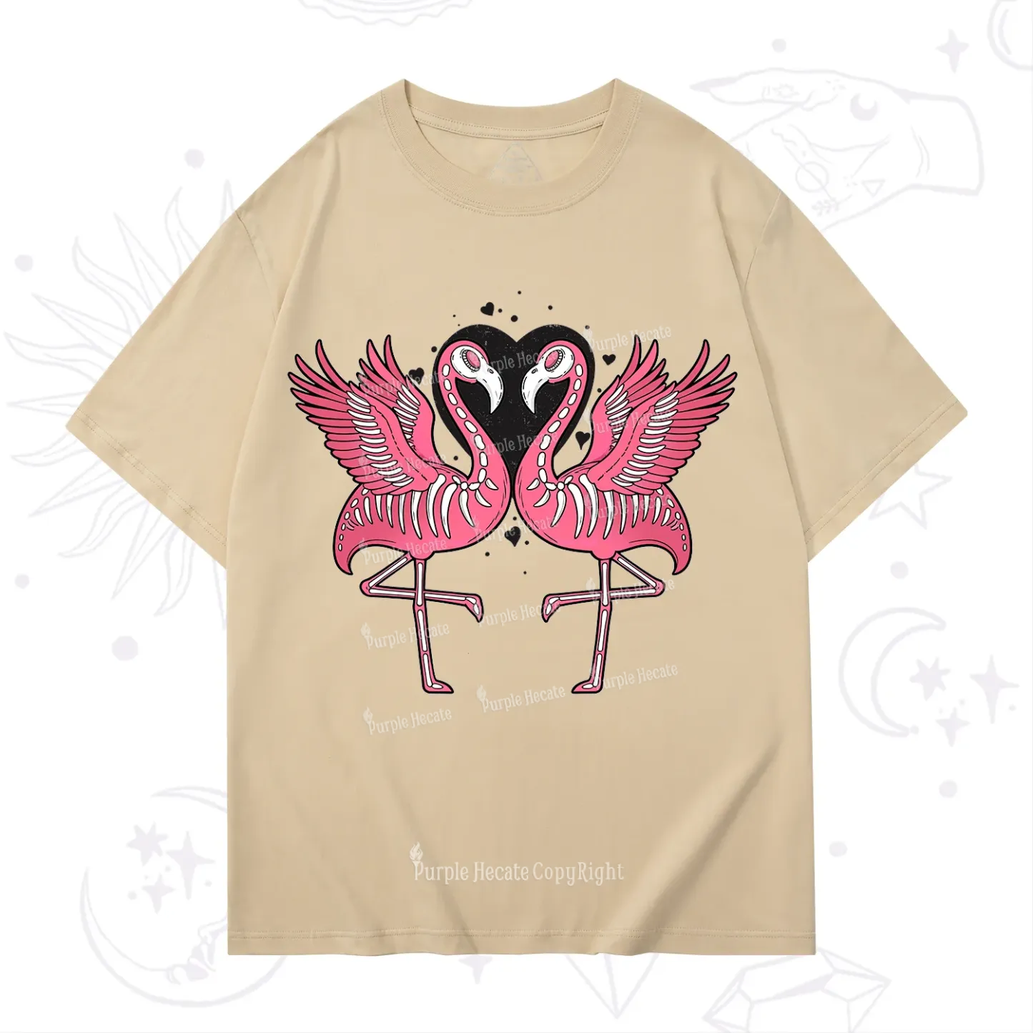 Purplehecate Witchy Pink Flamingo Skull Valentine T-Shirt