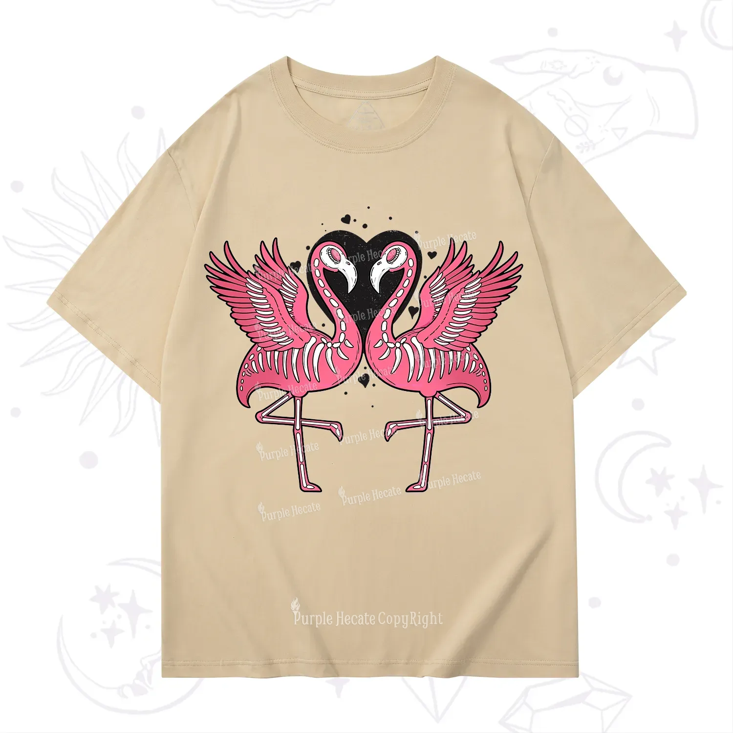 Purplehecate Witchy Pink Flamingo Skull Valentine T-Shirt