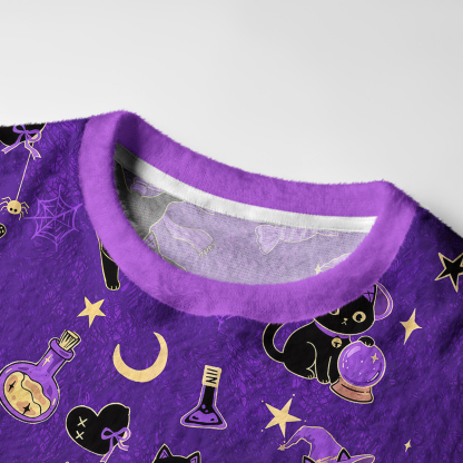 Purplehecate Black Cat Secrets Fuzzy Ugly Sweatshirt