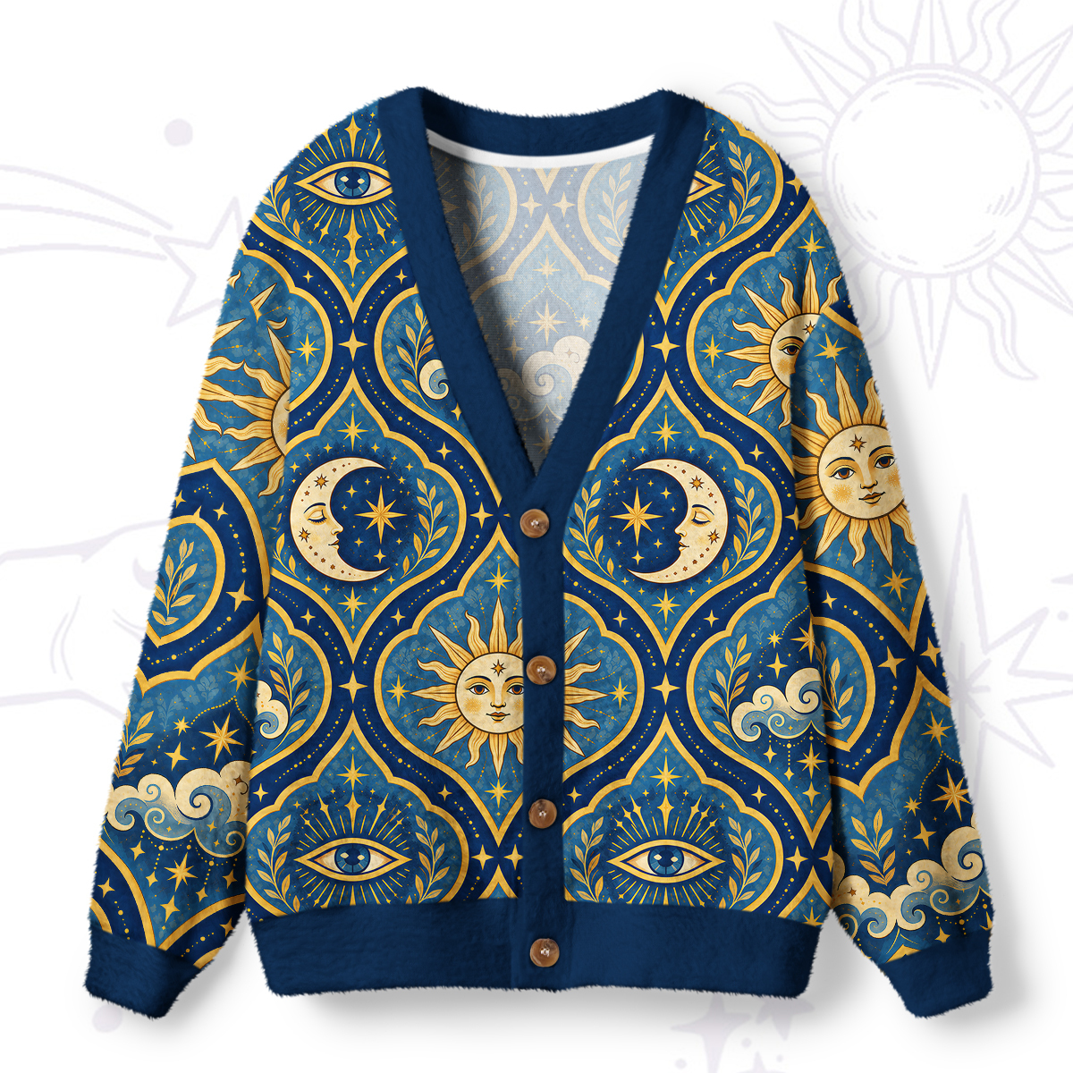 Purplehecate Celestial Sun Moon Ugly Cardigan Sweaters