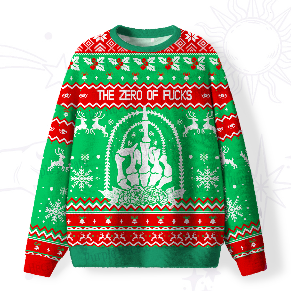 Purplehecate The Zero Of Fucks Tarot Fuzzy Ugly Christmas Sweatshirt