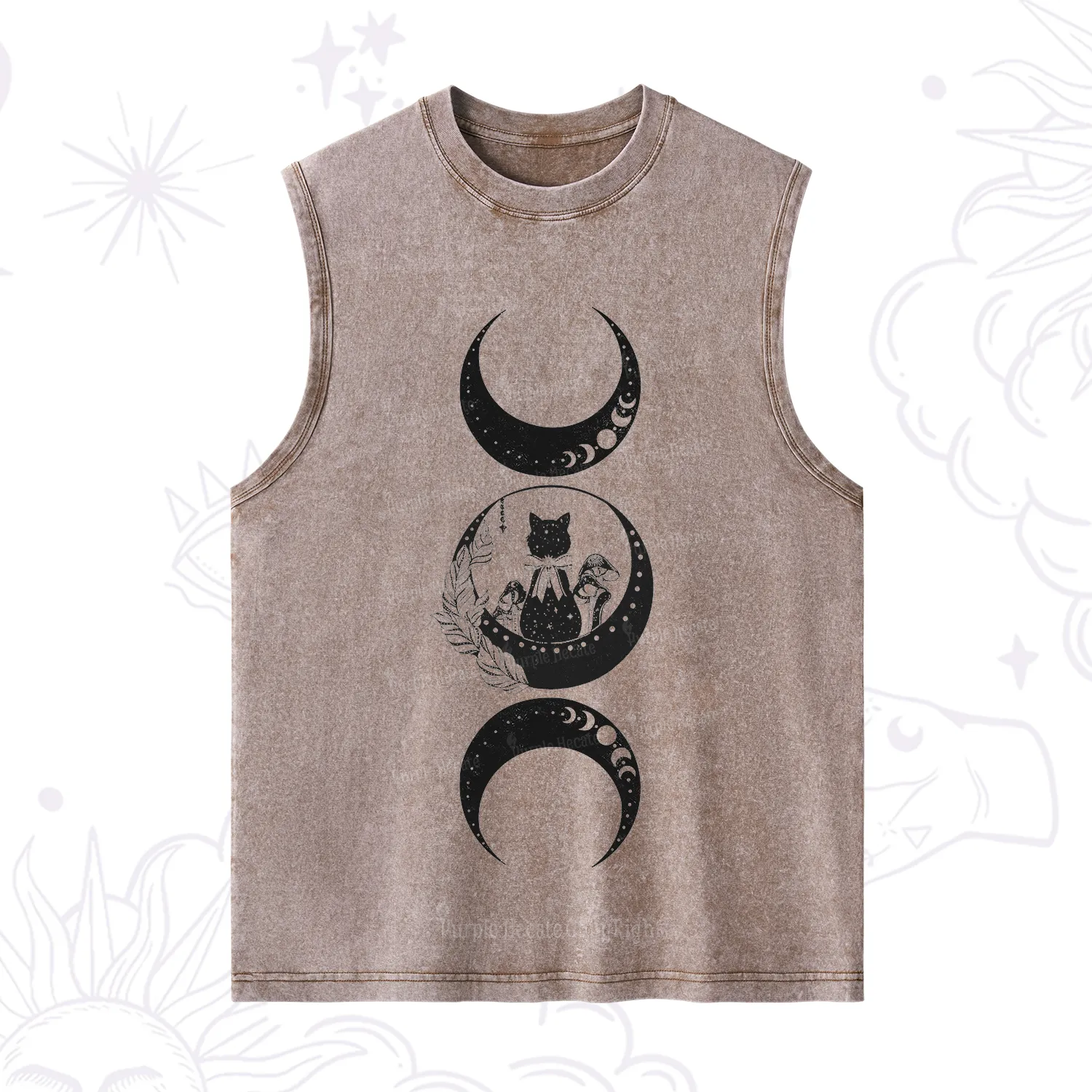 Purplehecate Cat And Moon Phases Washed Tank