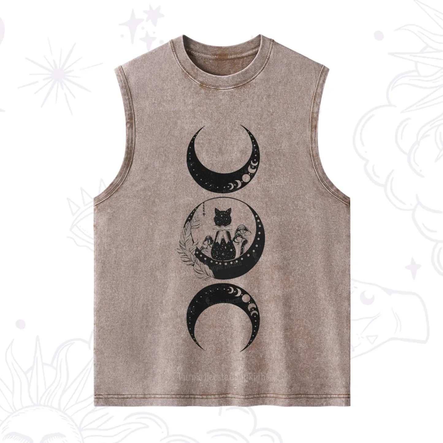 Purplehecate Cat And Moon Phases Washed Tank