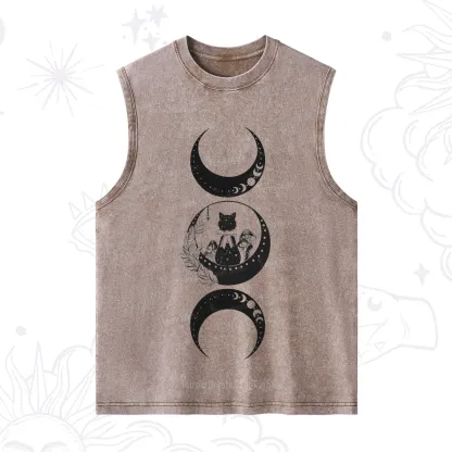 Purplehecate Cat And Moon Phases Washed Tank
