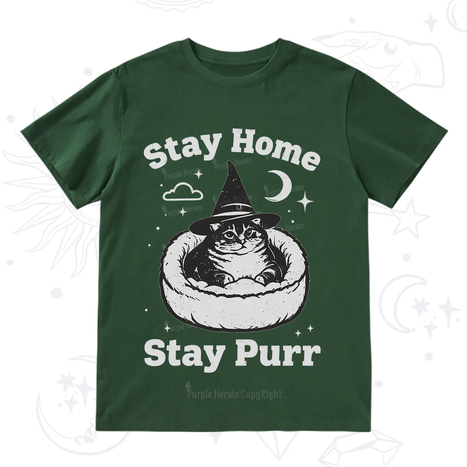 Purplehecate Stay Home Stay Purr Witch Cat T-Shirt