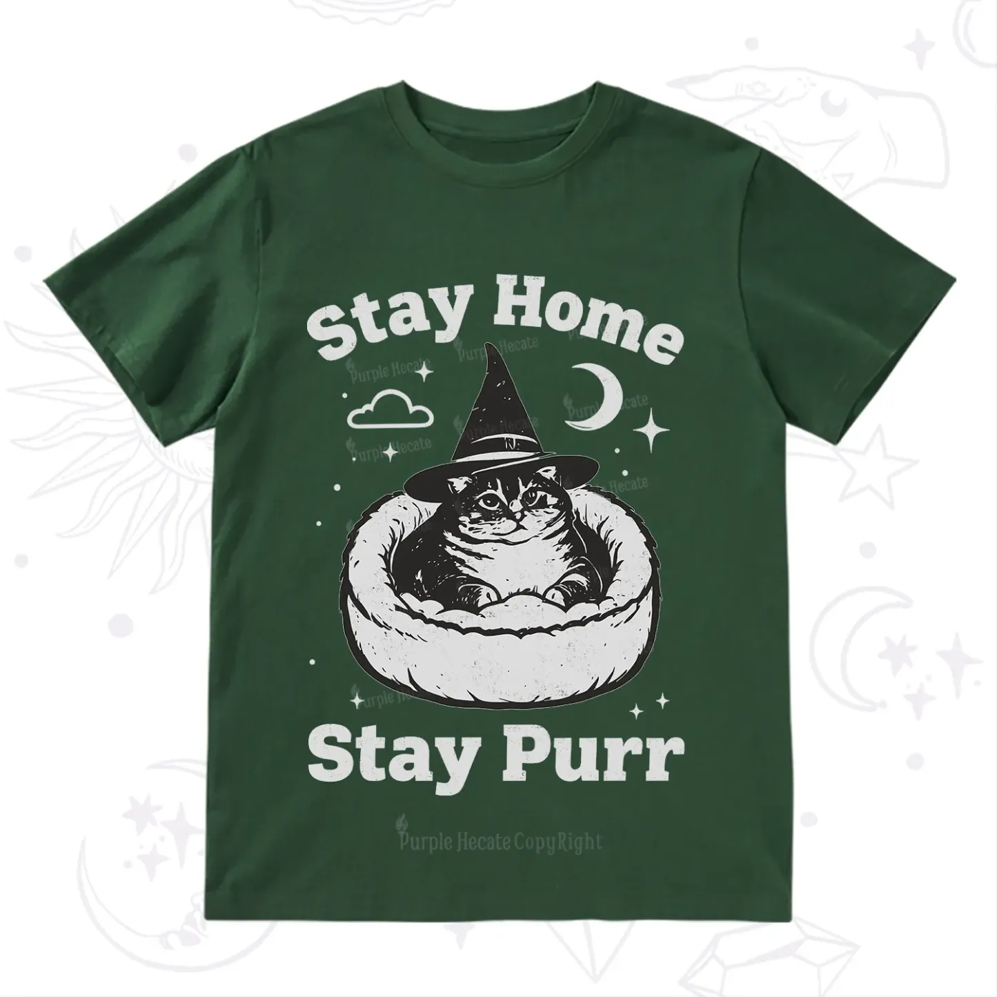 Purplehecate Stay Home Stay Purr Witch Cat T-Shirt
