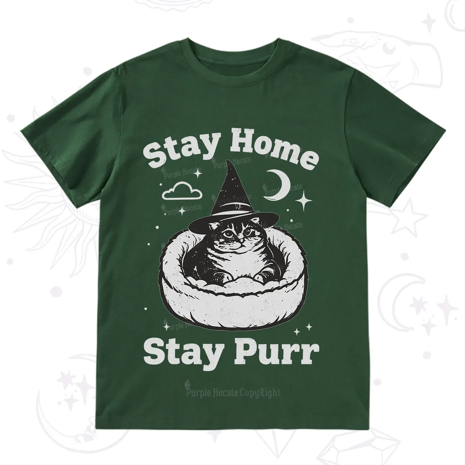 Purplehecate Stay Home Stay Purr Witch Cat T-Shirt