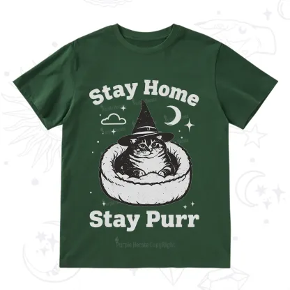 Purplehecate Stay Home Stay Purr Witch Cat T-Shirt