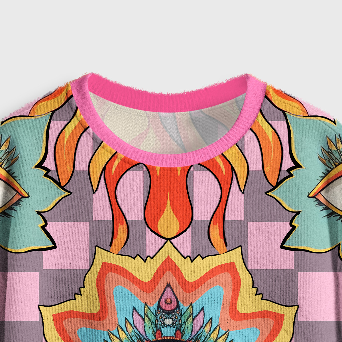 Purplehecate Awakening Flame Crop Fuzzy Ugly Sweatshirt