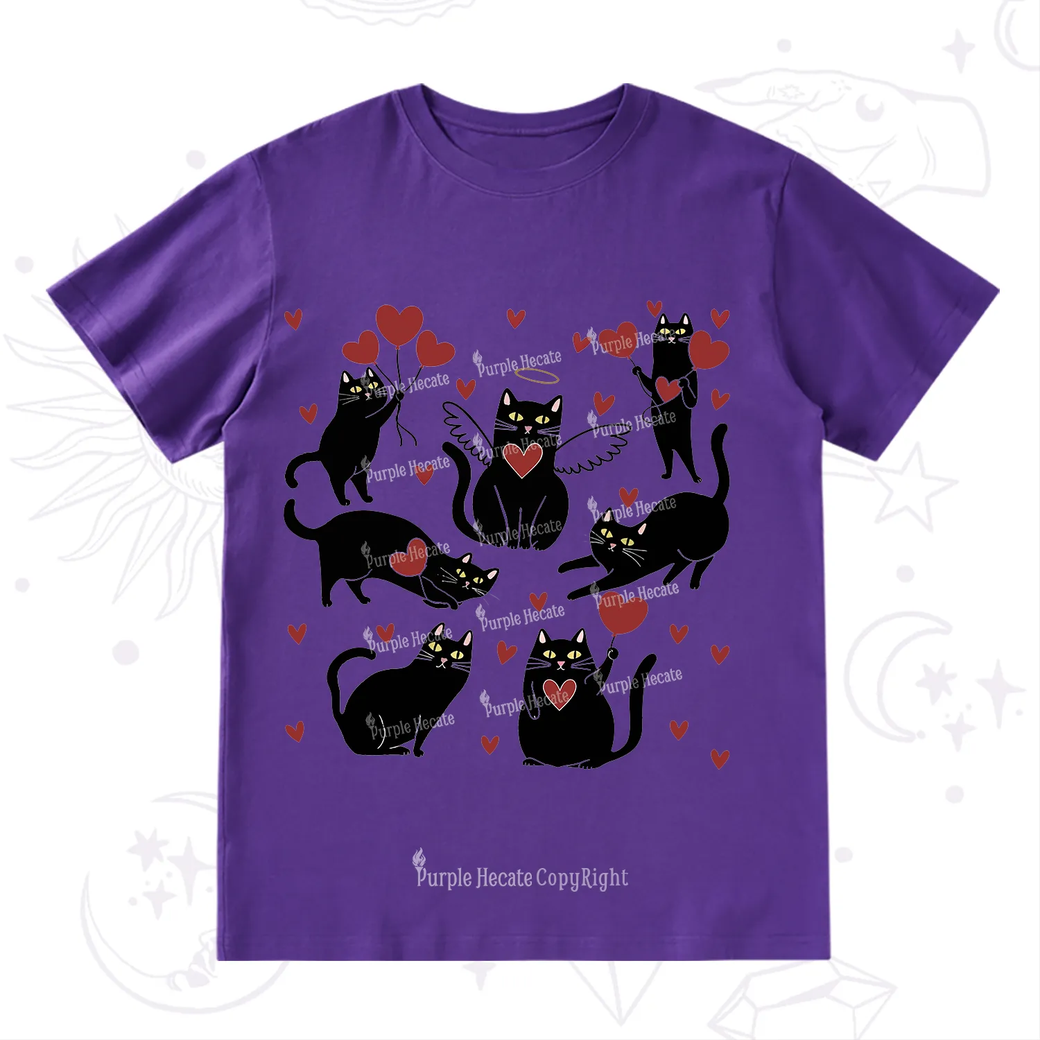 Purplehecate Meowy Valentine's Romantic Cat Valentine T-Shirt