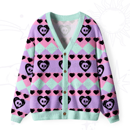 Purplehecate Sweet Yet Spooky Skull Heart Ugly Cardigan Sweaters
