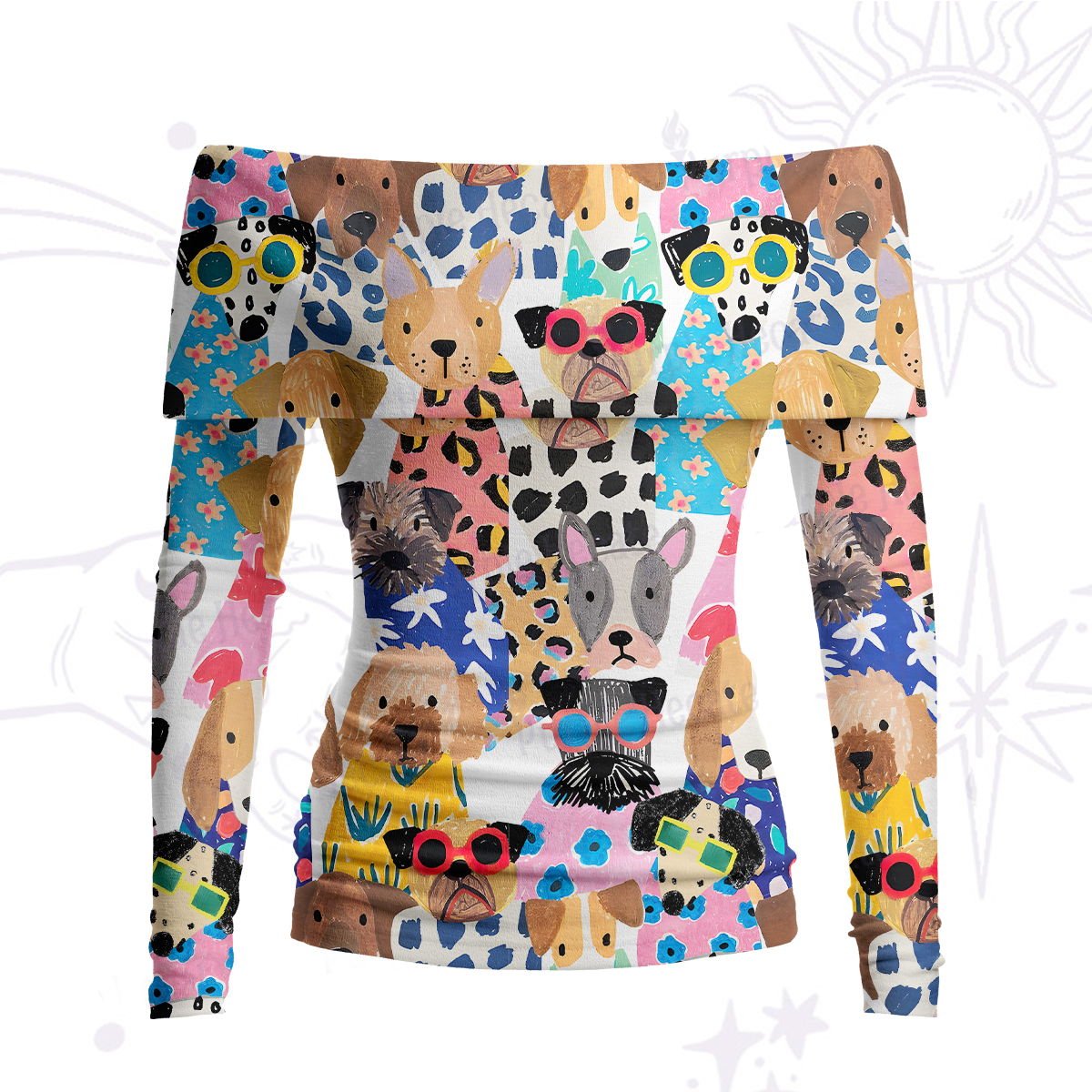 Purplehecate Puppy Parade Off Shoulder Long Sleeve Knit Top