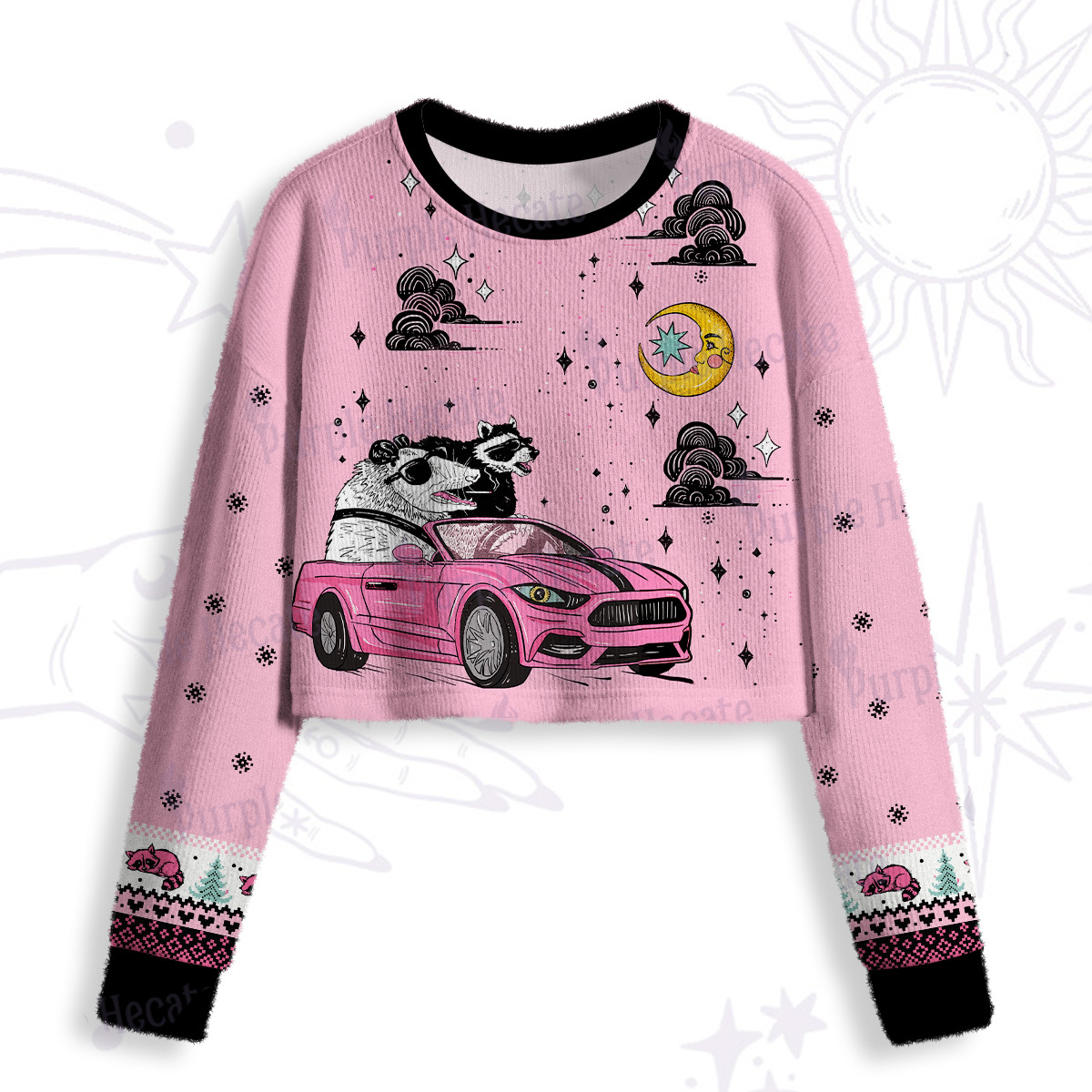 Purplehecate Moonlight Trash Team Crop Fuzzy Ugly Sweatshirt