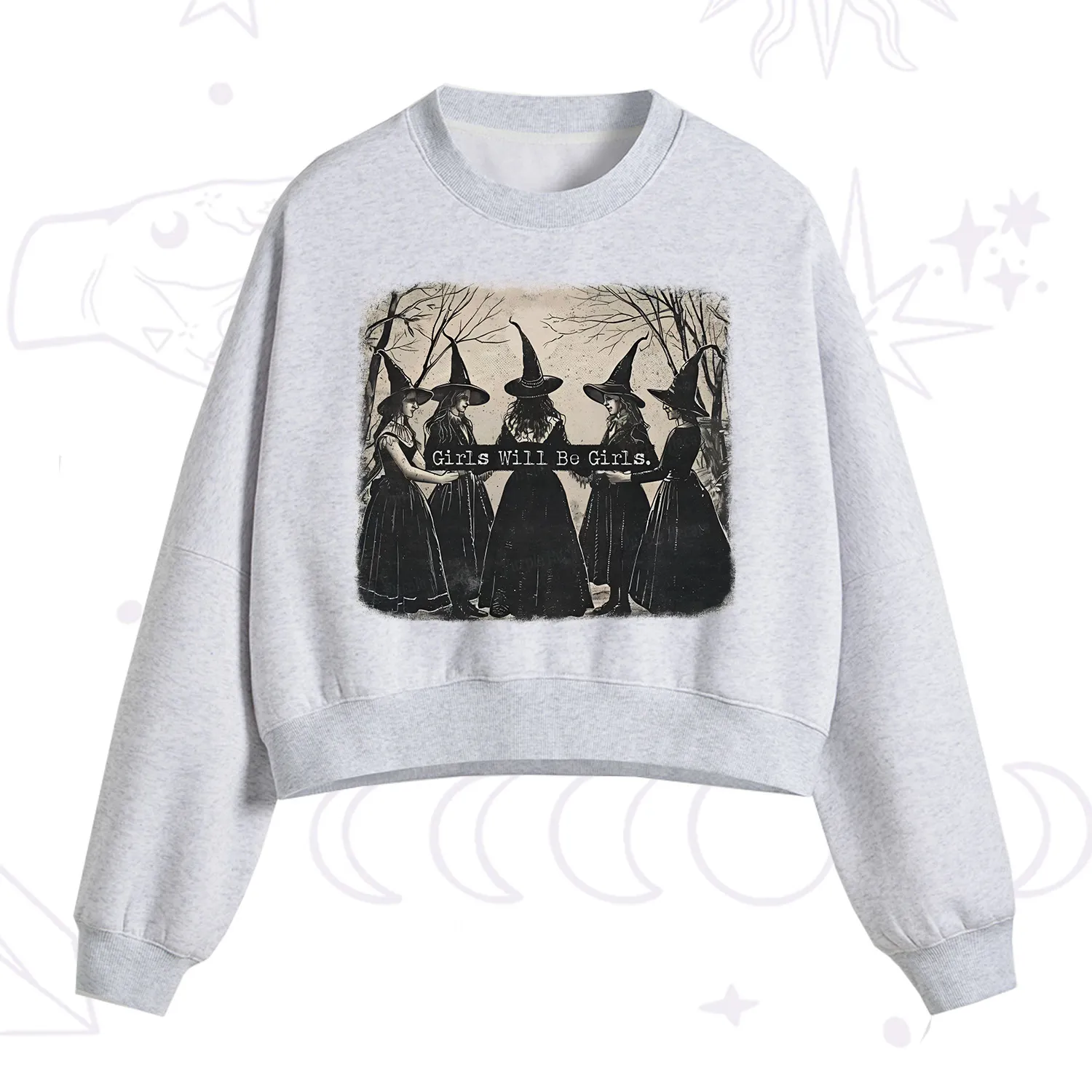 Purplehecate Girls Will Be Girls Witch Fleece Cropped Sweatshirt