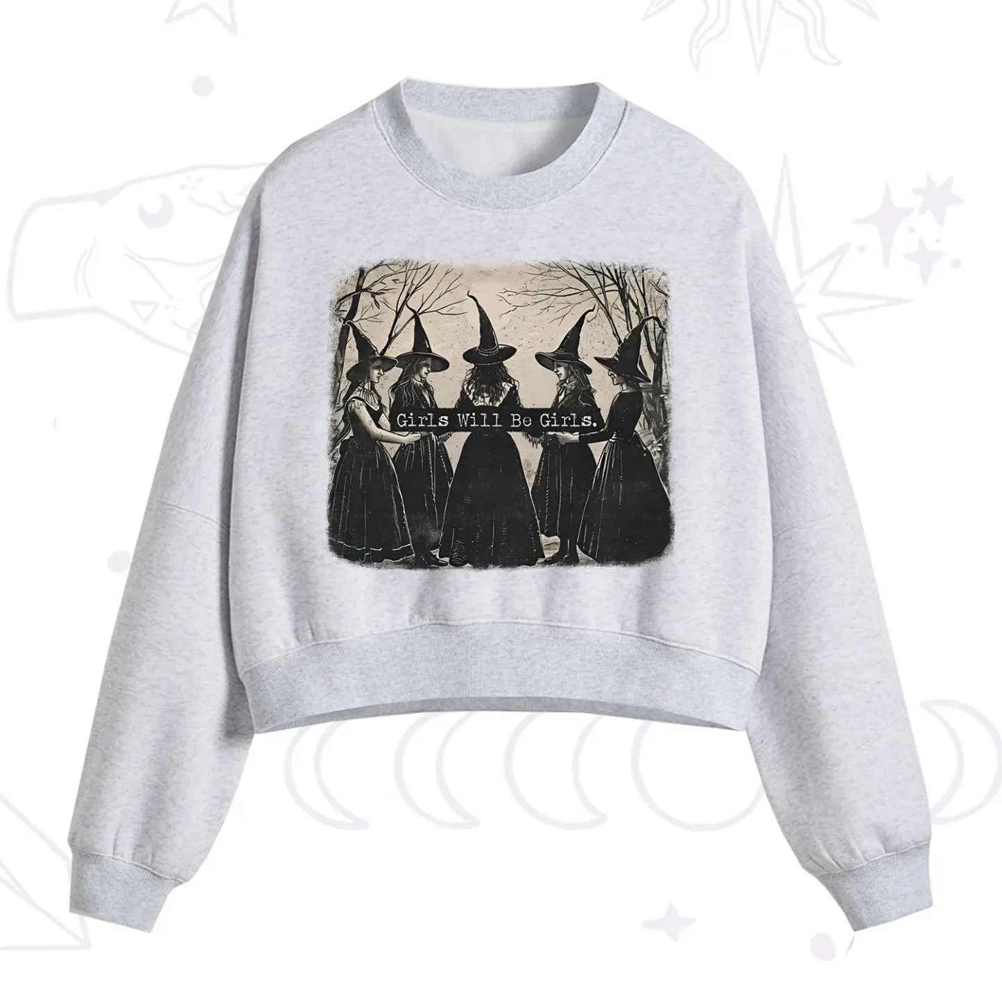 Purplehecate Girls Will Be Girls Witch Fleece Cropped Sweatshirt