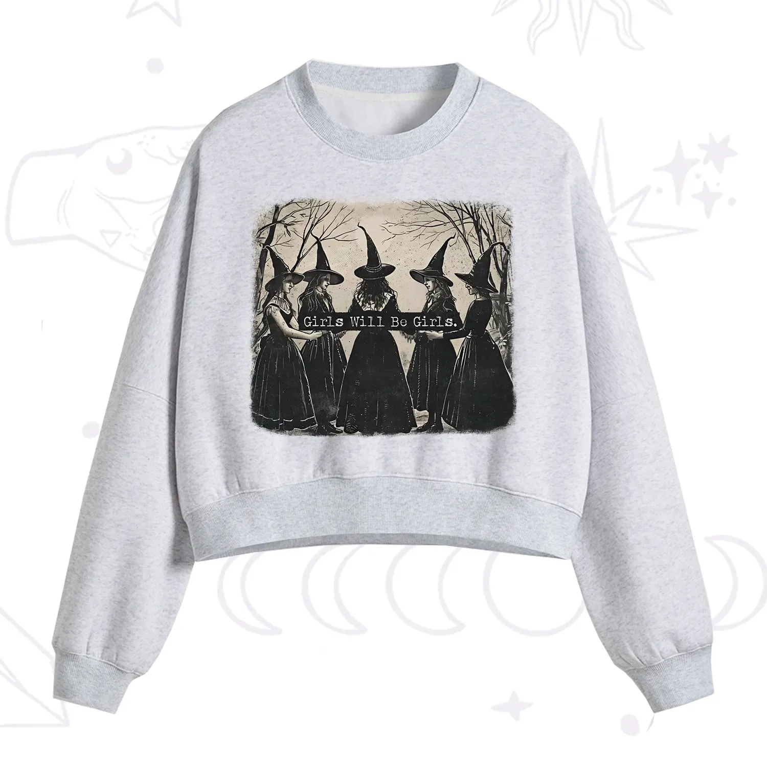 Purplehecate Girls Will Be Girls Witch Fleece Cropped Sweatshirt