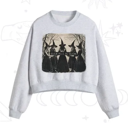 Purplehecate Girls Will Be Girls Witch Fleece Cropped Sweatshirt