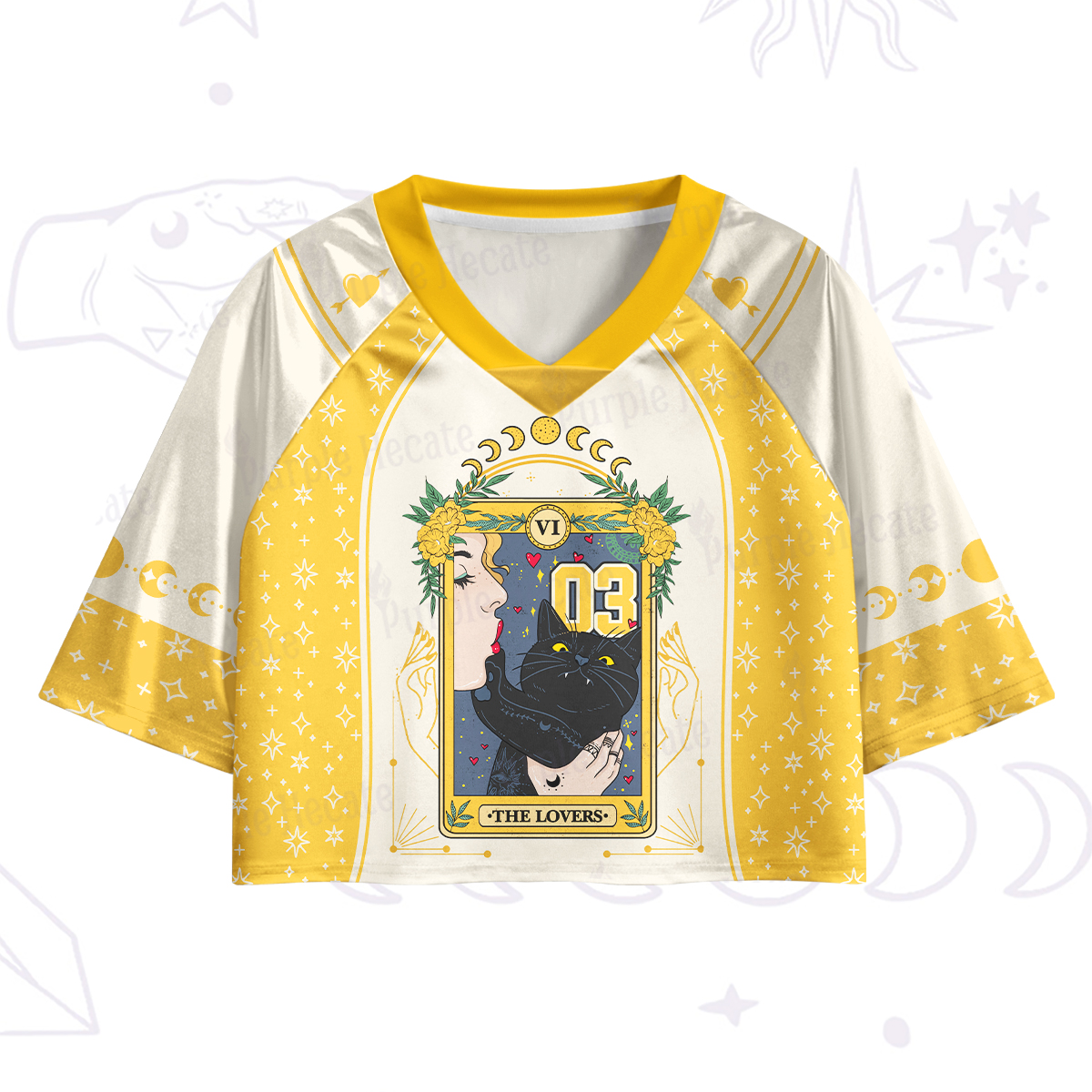 Purplehecate The Lovers Cat Tarot Crop Jersey Top