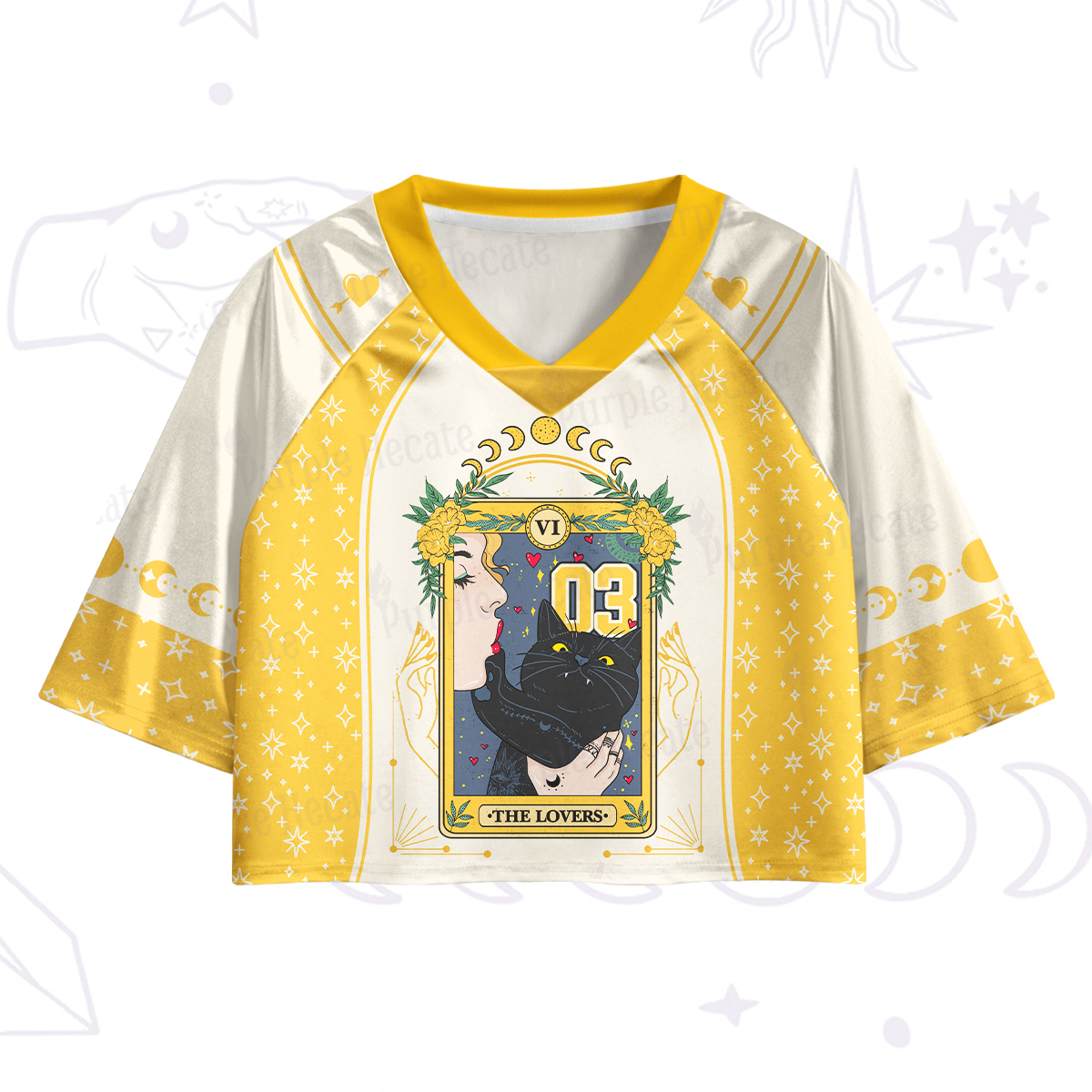 Purplehecate The Lovers Cat Tarot Crop Jersey Top
