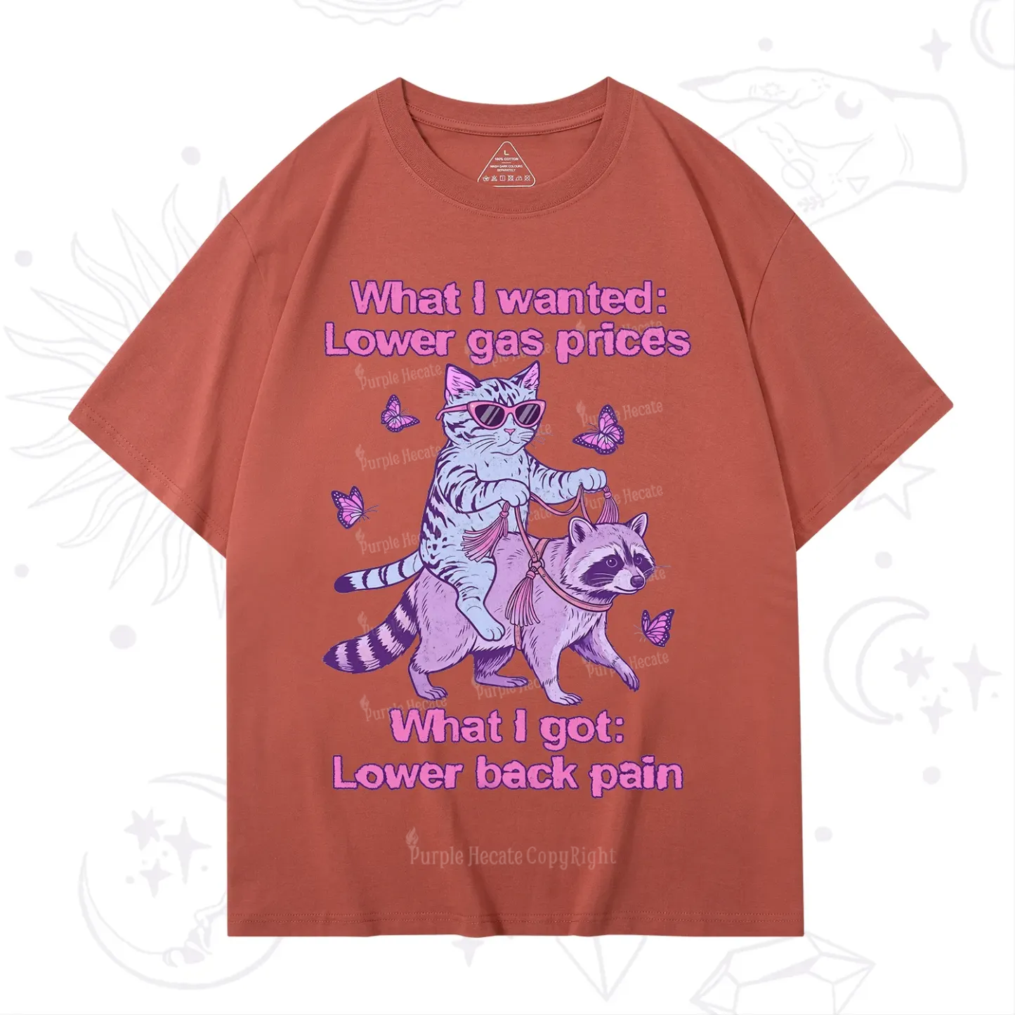 Purplehecate Lower Gas Prices Lower Back Pain Cat T-Shirt
