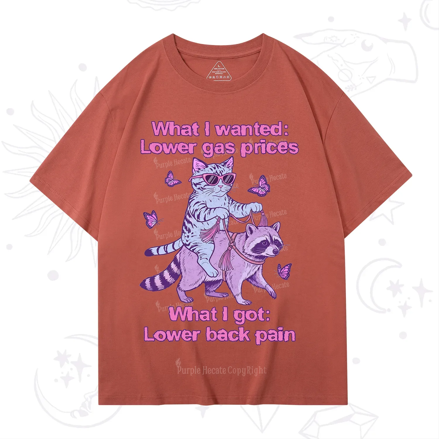 Purplehecate Lower Gas Prices Lower Back Pain Cat T-Shirt