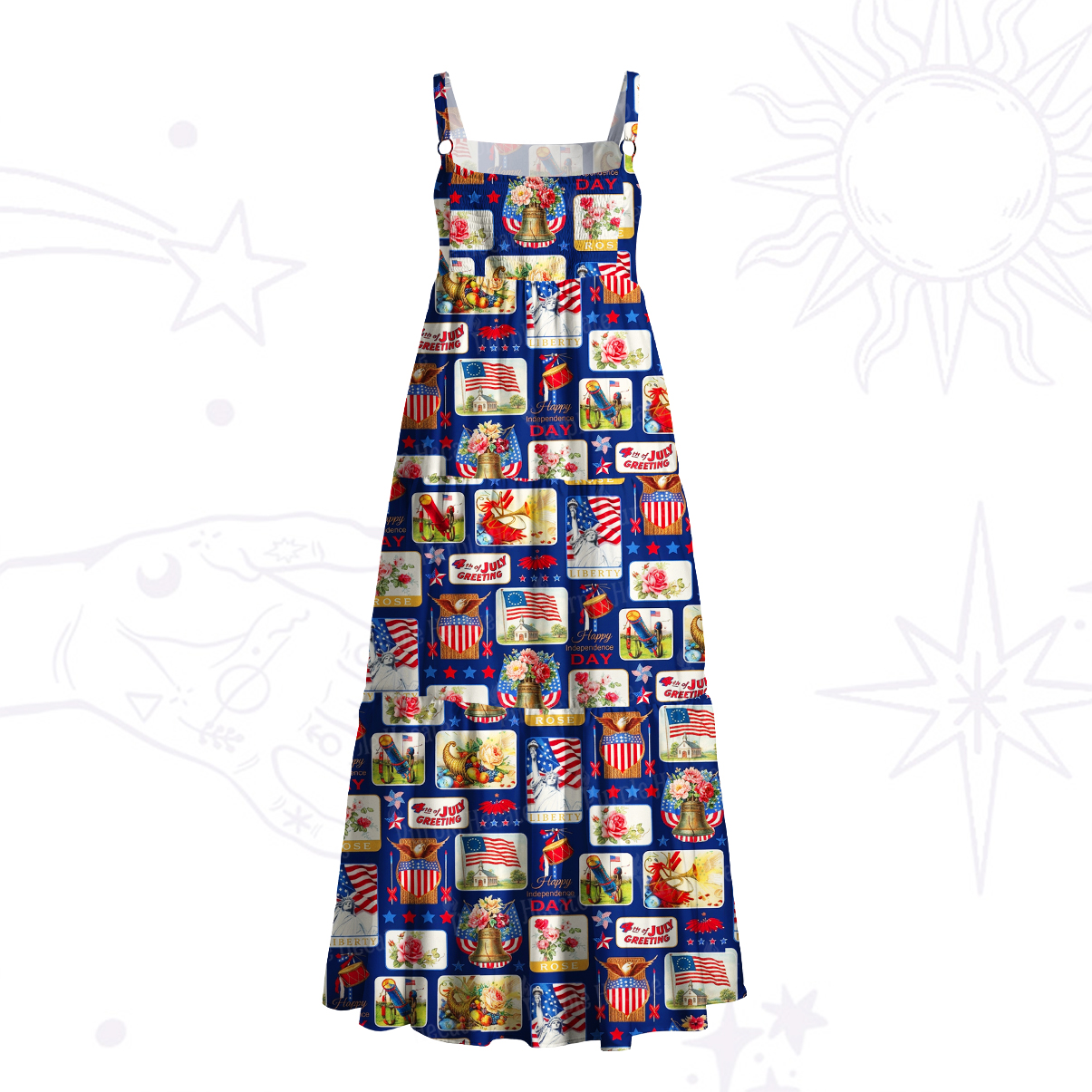 Purplehecate Vintage USA Postcard Patchwork Wide Straps Maxi Dress