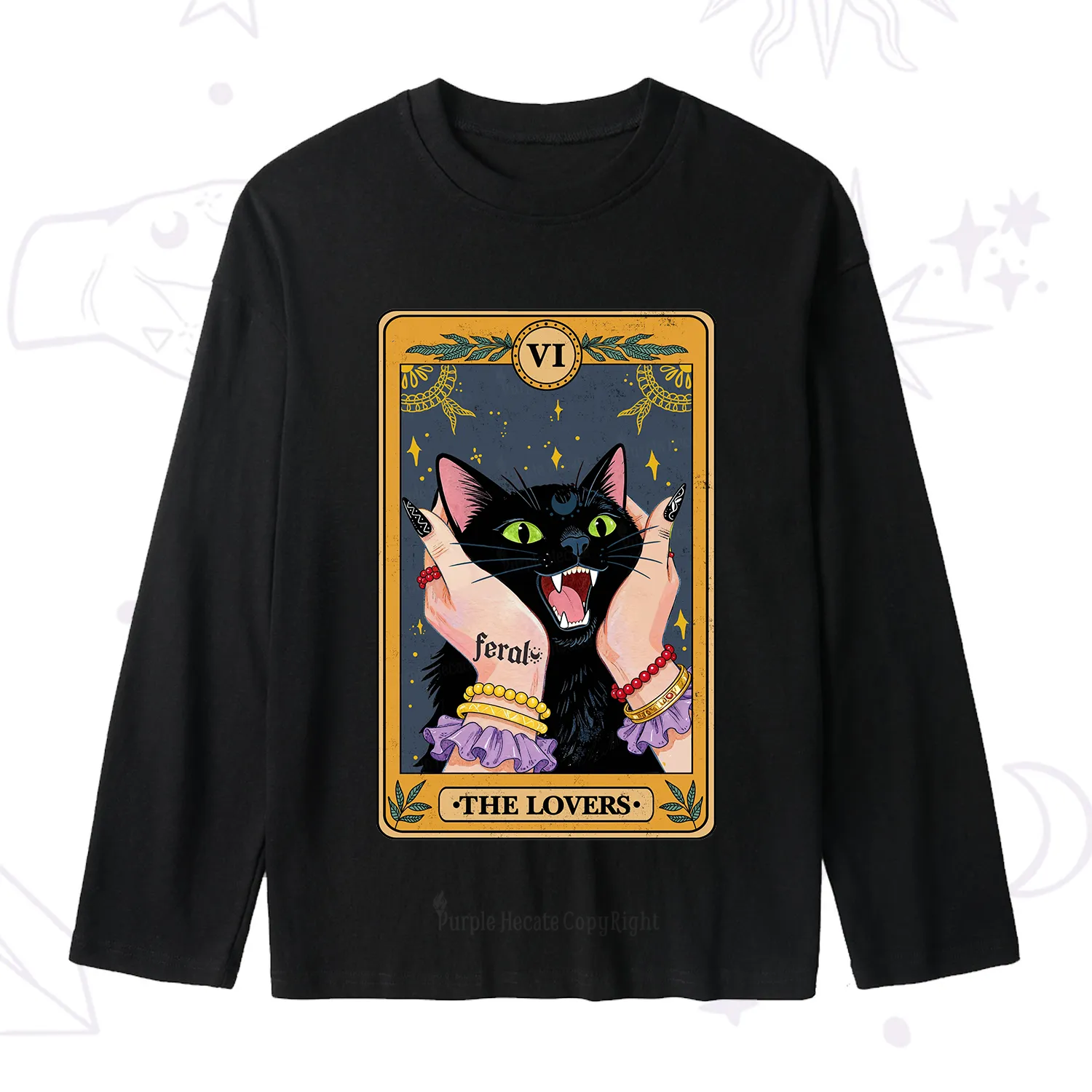 Purplehecate The Lovers Tarot Feral Cat Slub Long Sleeve T-Shirt