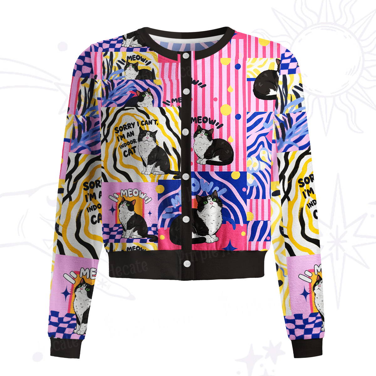 Purplehecate Sorry I Can't Go I'm an Indoor Cat Knit Cardigan