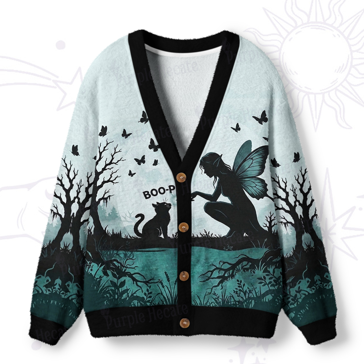 Purplehecate Lunar White Cat Forest Strappy Ugly Cardigan Sweaters
