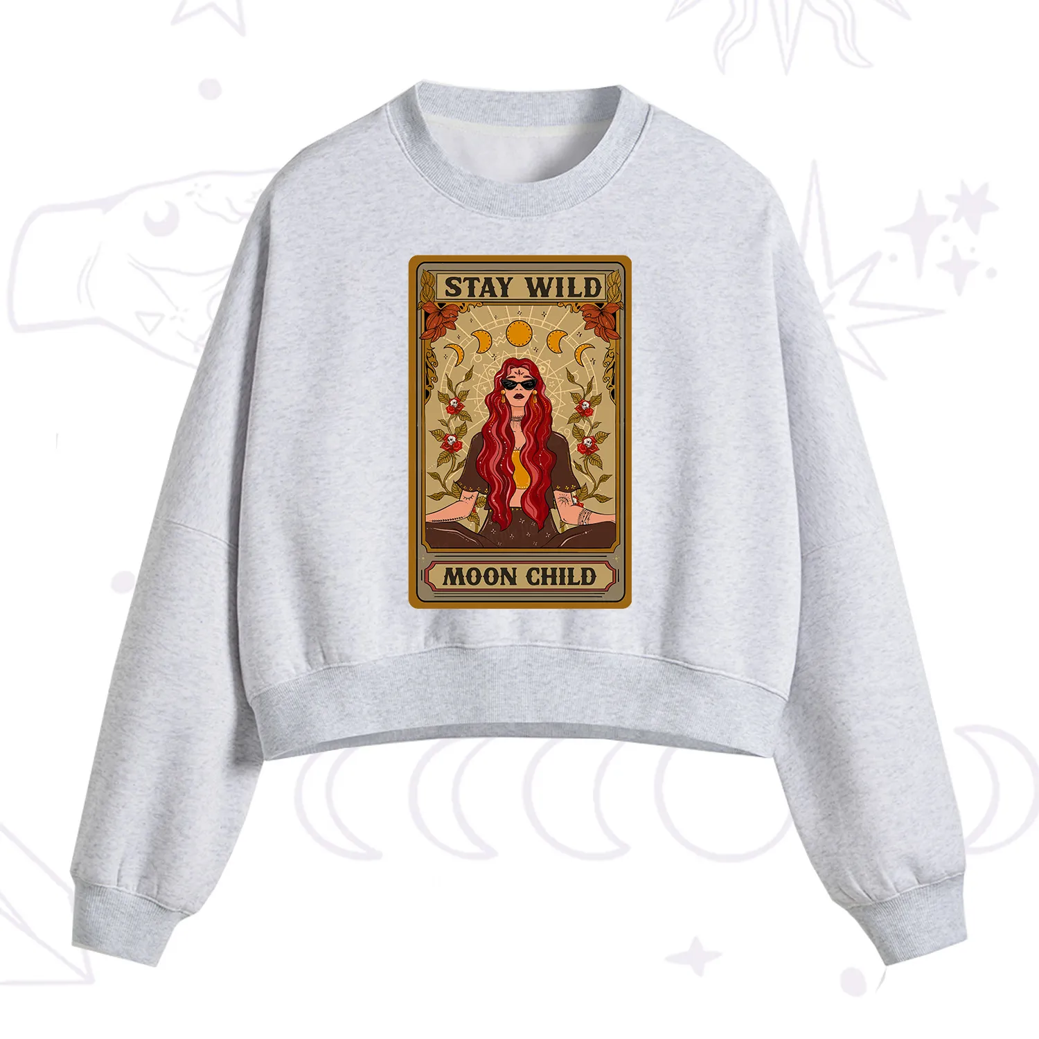 Purplehecate The Stay Wild Moon Child Oracle Card Fleece Cropped Sweatshirt