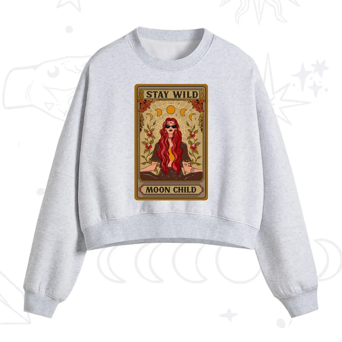Purplehecate The Stay Wild Moon Child Oracle Card Fleece Cropped Sweatshirt